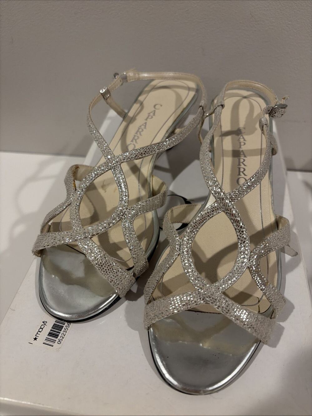 Caparros Silver Strappy Wedge Sandals – Dressy Evening Shoes – Size 7M